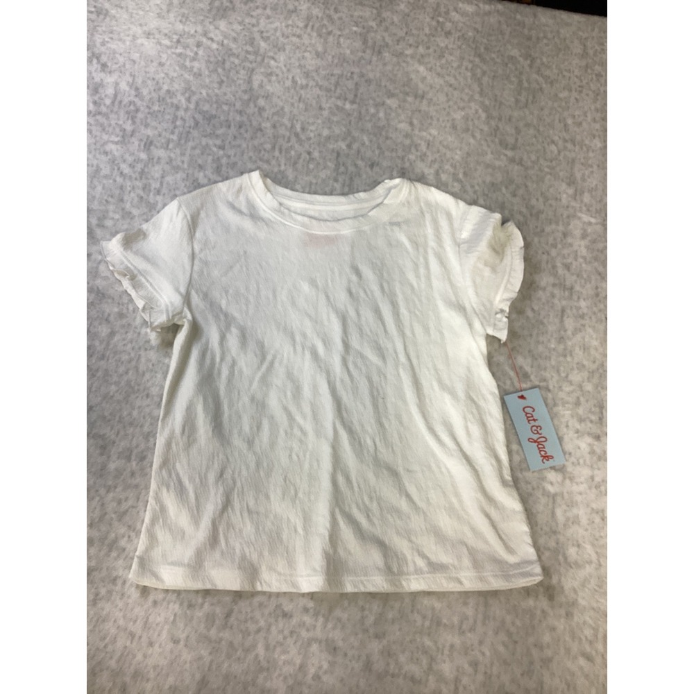 Cat & Jack Girls White Ruffle Sleeve T-Shirt Size M 8 Crew Neck Textured Top NWT